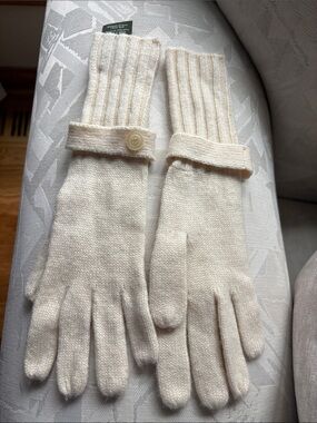 Eddie Bauer 100% cashmere Cream Knit Cuffed Gloves women’s one size